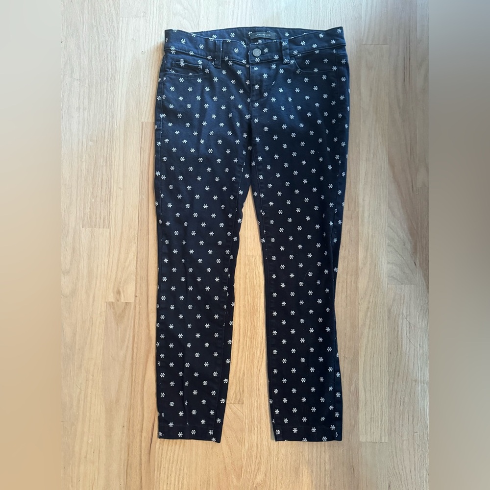 Vintage Y2K Ann Taylor Black Denim Floral Embroidered Skinny Ankle Jeans 0